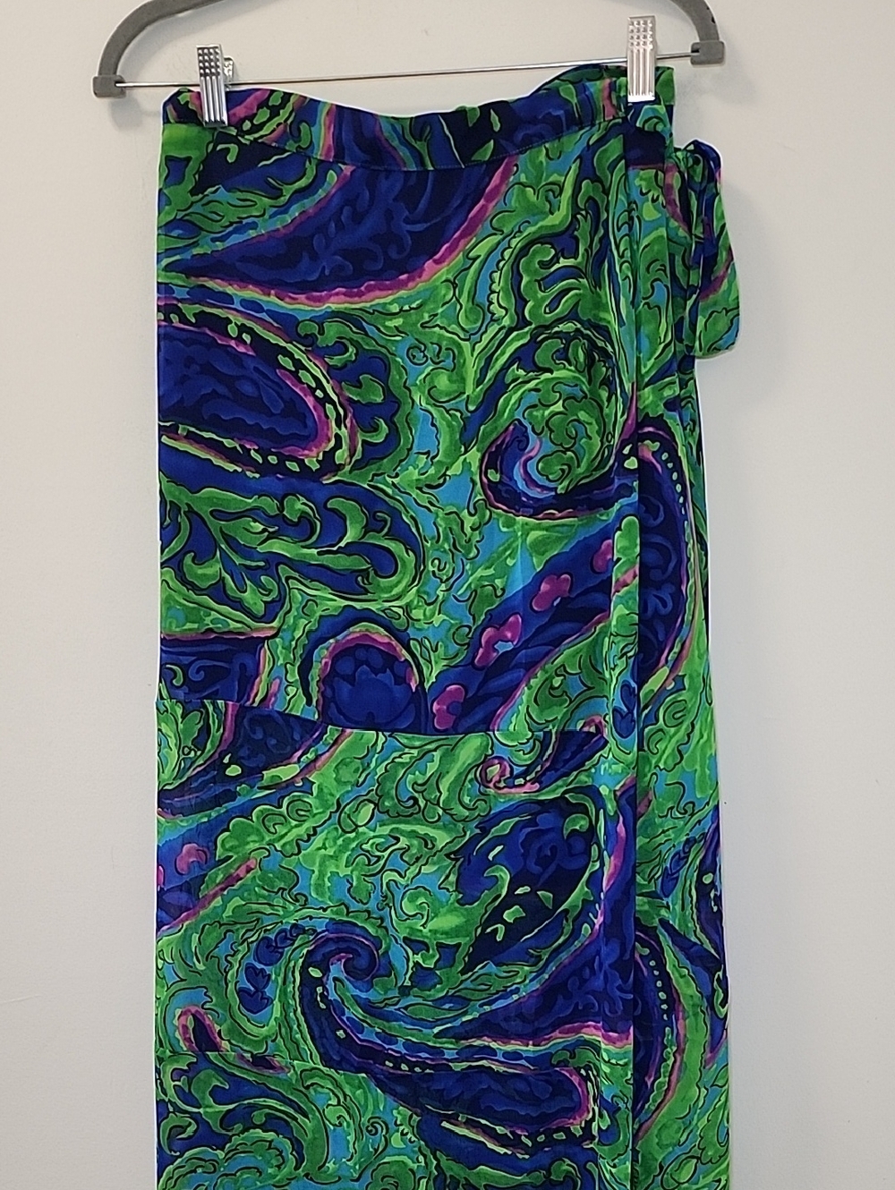 Show Me Your Mumu Vibrant Green & Blue Paisley Maxi Wrap Skirt size Small - Picture 10 of 16